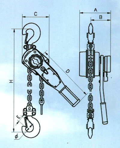 HSH型1.5-3t CY類 手板葫蘆結(jié)構(gòu)圖 性能參數(shù)表